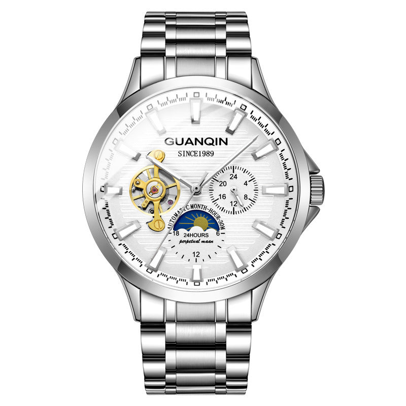 Guanqin Men's Watch Business Casual Automatic Movement Mechanical Watch Waterproof Leather Band Man Watch - Acquisti Online