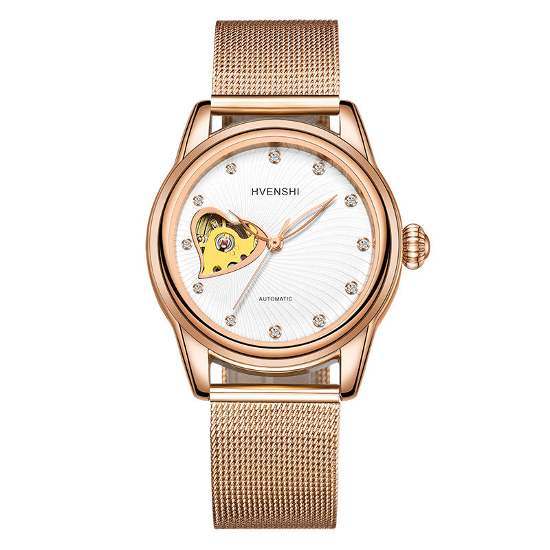 HVENSHI Uniek mode dames mechanisch horloge waterdicht stalen band tourbillion horloge charme vrijetijdshorloge