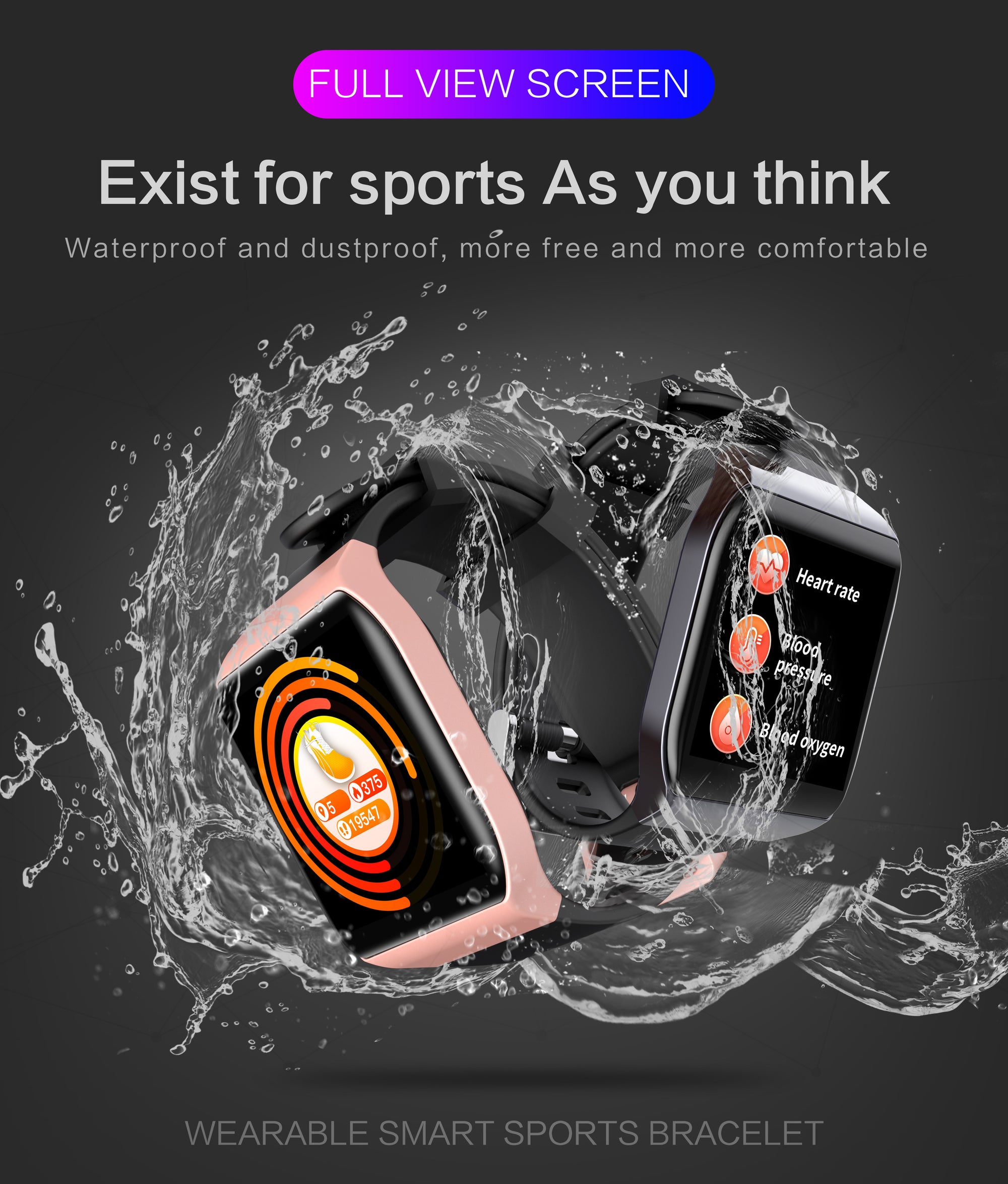 Intelligente armband met kleurenscherm, Bluetooth-sporthorloge voor heren en dames, stappenteller, informatieherinnering, IP68 waterdicht