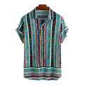 Men's Fashionable Casual Shirt Solid Color Printed Vertical Collar Stripe Pattern Short Sleeve Cardigan Men's Casual Shirt - Acquisti Online