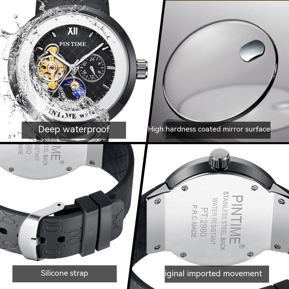 Orologio meccanico automatico da uomo a tre indicatori, impermeabile