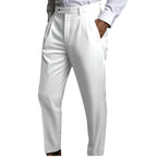 Men's Fashionable Business Casual Formal Pants Solid Color Mid Waist Linen Pocket Flat Comfortable Breathable Men's Pants