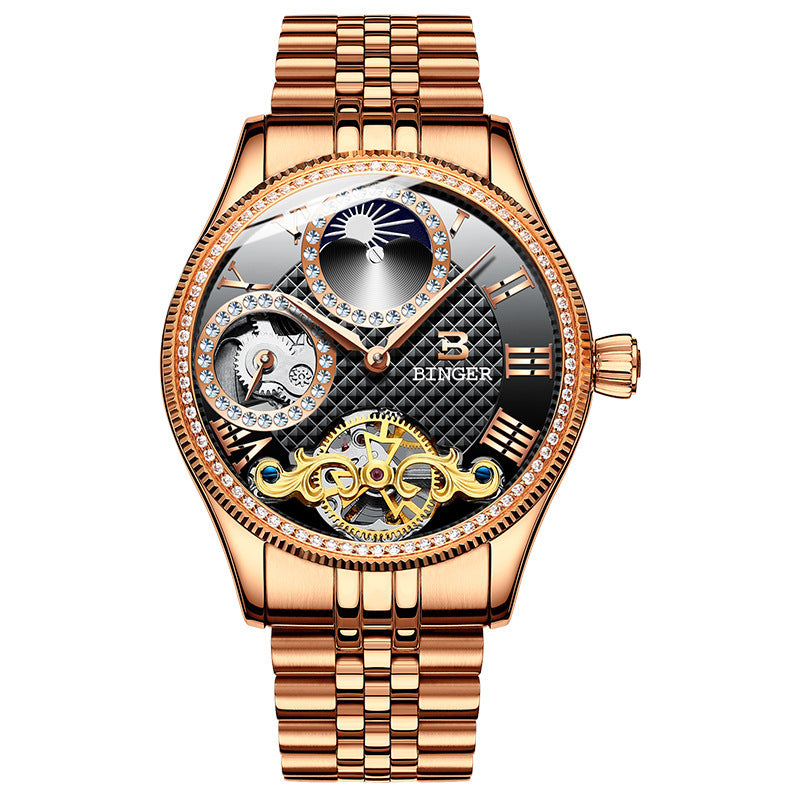 Men Business Casual Automatic Skeleton Steel Band Watch - Acquisti Online