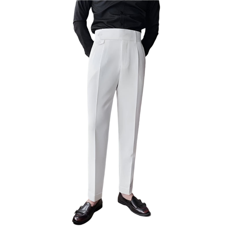 Heren modieuze zakelijke casual formele broek effen kleur hoogwaardige slanke pasvorm draperend effect heren casual broek