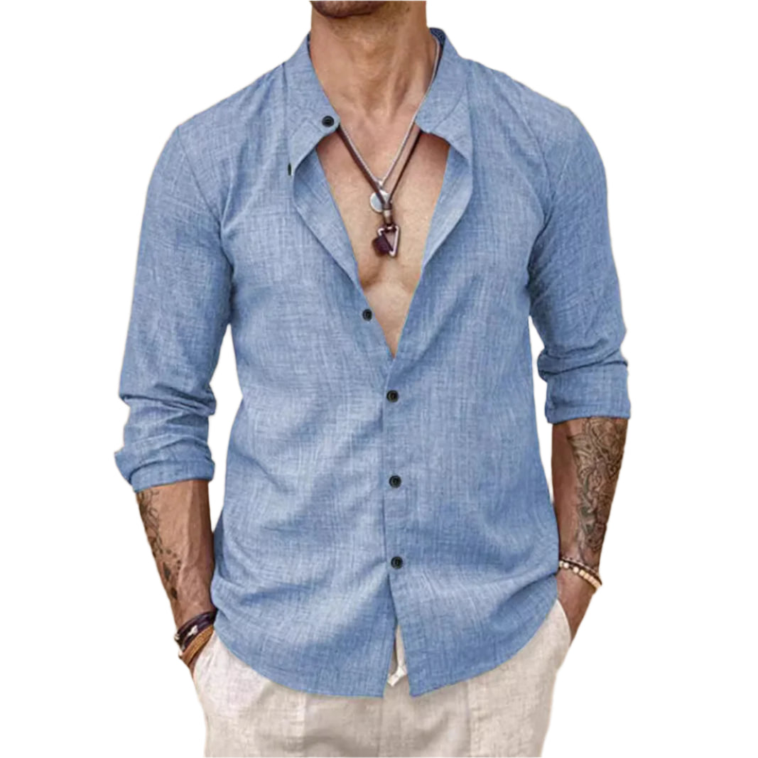 Heren cardigan met opstaande kraag en lange mouwen, herentop
