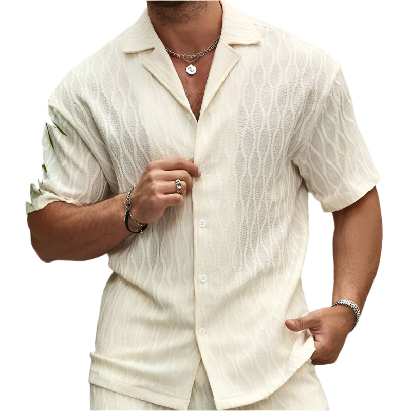 Heren Trainingspakken Zomermode Effen Los Casual Tweedelig Revers Knoop Shirt Shorts Strandvakantie All-match Outfits Mannelijk