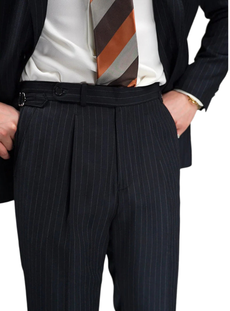 Autumn Wool Blended Single Pleated Striped Suit Men's Pants