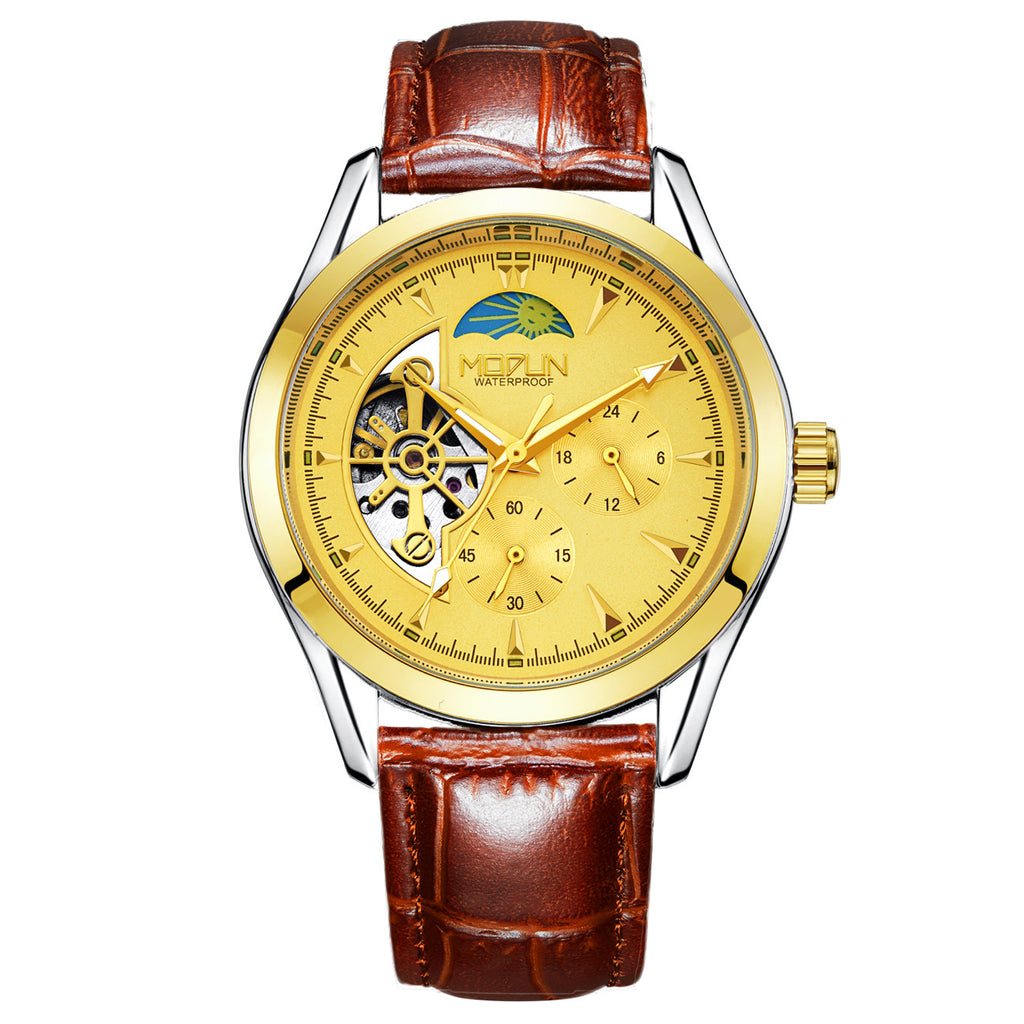 Orologio meccanico automatico da uomo a sei lancette e tre contatori