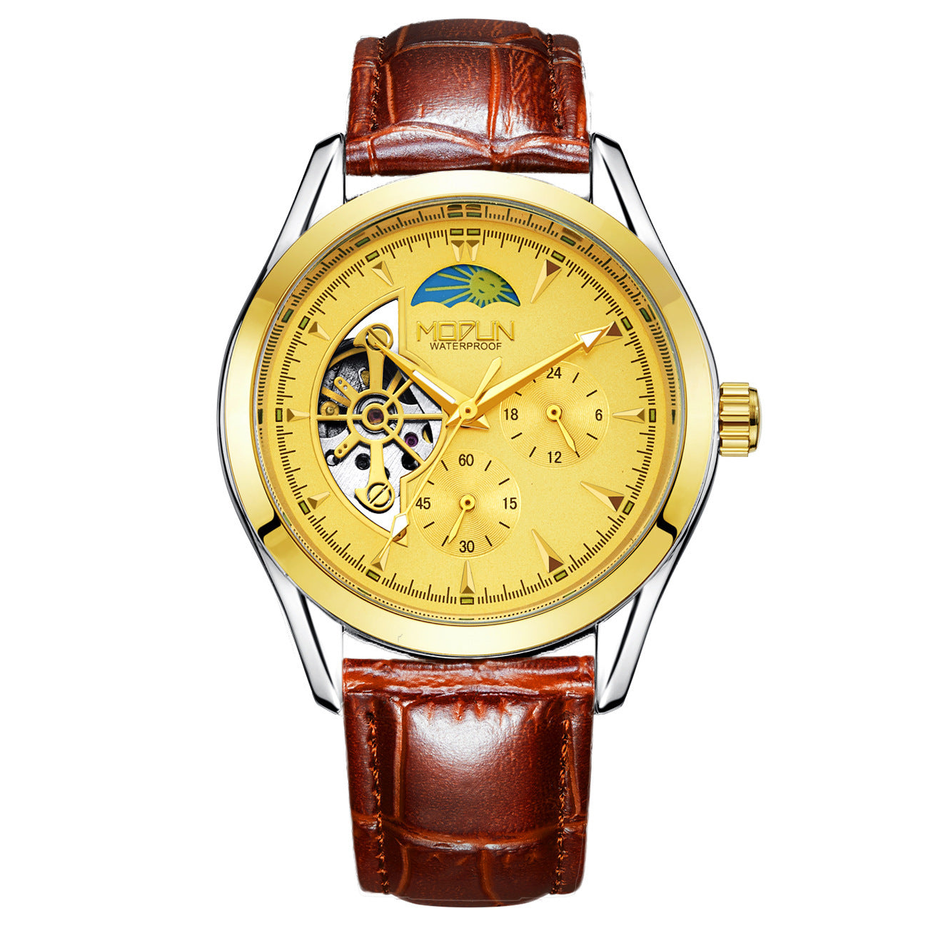 Orologio meccanico automatico da uomo a sei lancette e tre contatori