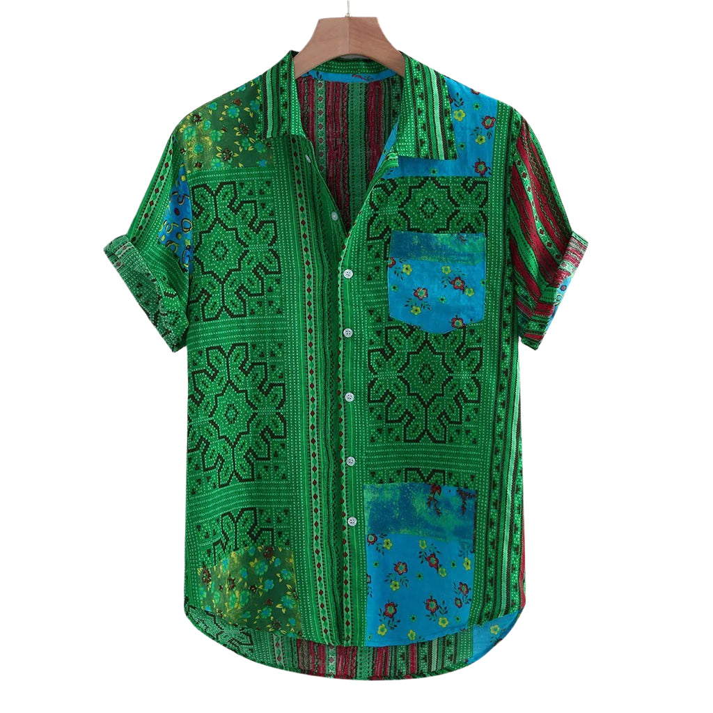 Camicia casual alla moda da uomo, cardigan in cotone largo, manica corta, colletto con revers, camicia casual da uomo alla moda