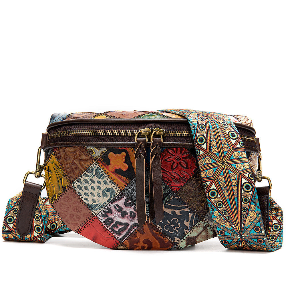 Women's Crossbody Bag Large Capacity Zipper Pocket Original Leather Stitching Fashion Embossed Crossbody Chest bag