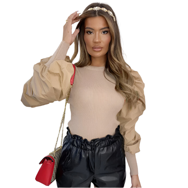 Dames Lantern Puff Sleeve Paneel Shirt 