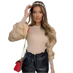 Dames Lantern Puff Sleeve Paneel Shirt 