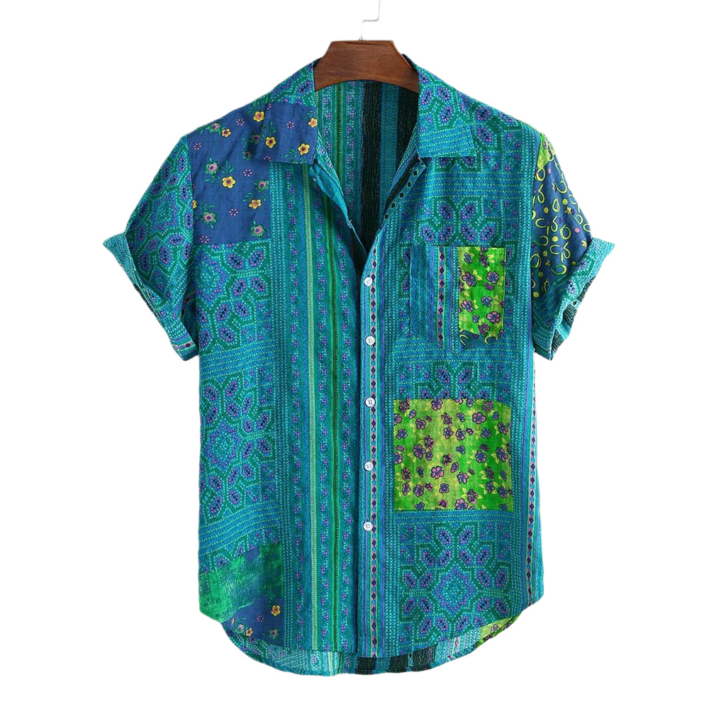 Camicia casual alla moda da uomo, cardigan in cotone largo, manica corta, colletto con revers, camicia casual da uomo alla moda