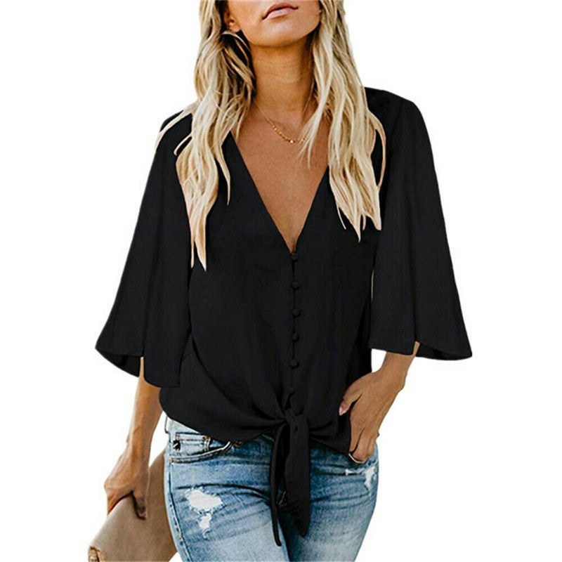 Dames Chiffon shirt met geplooide mouwen