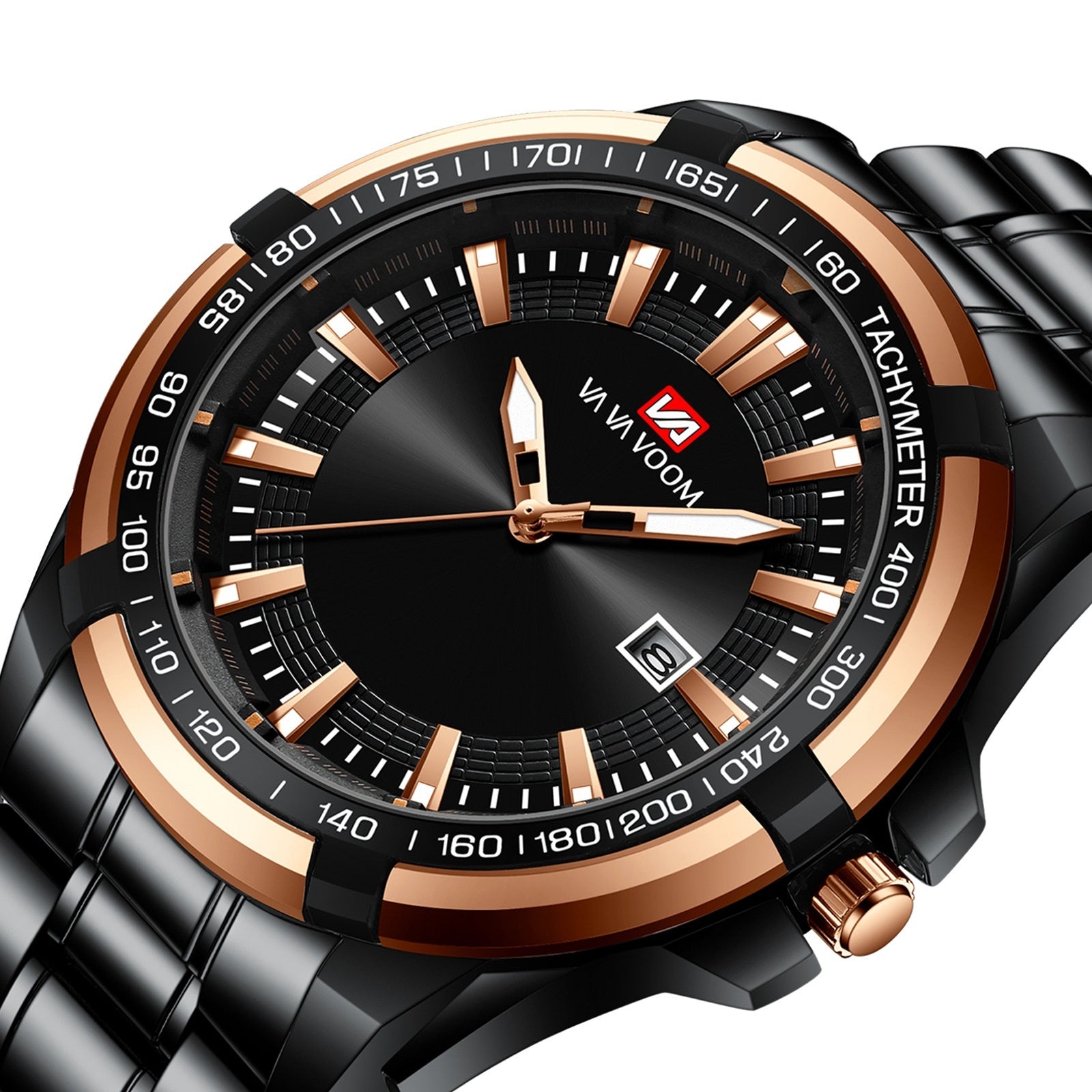 Men's Stainless Steel Watch Calendar Trend Business Sports Steel Belt Luminous Watch