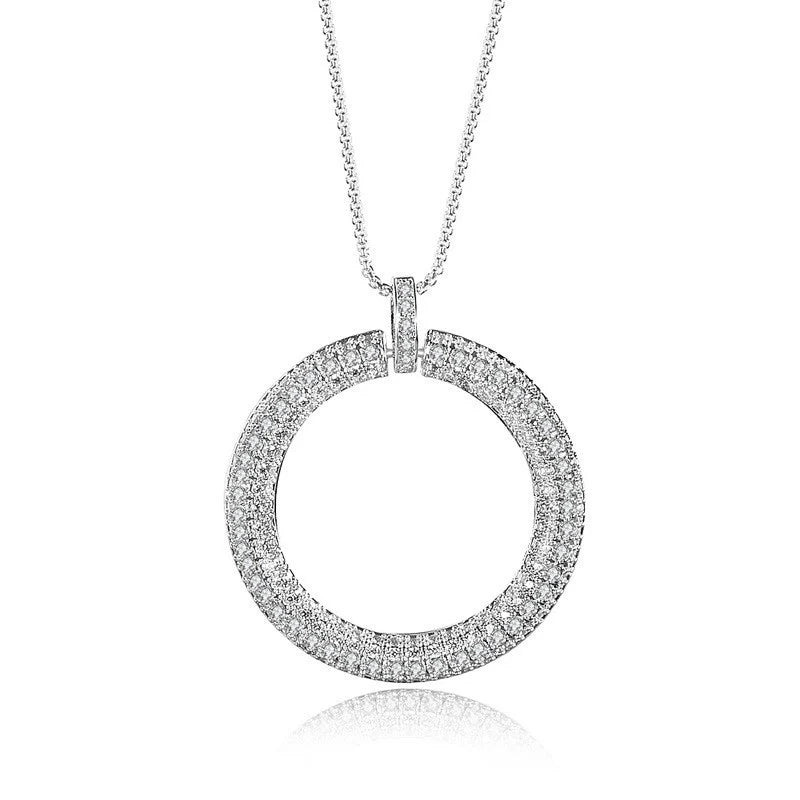 Women Luxury Earrings Round Pendant Necklace Pure Clear Cubic Zirconia Micro Paved Bridal Fashion Women Necklace - Acquisti Online