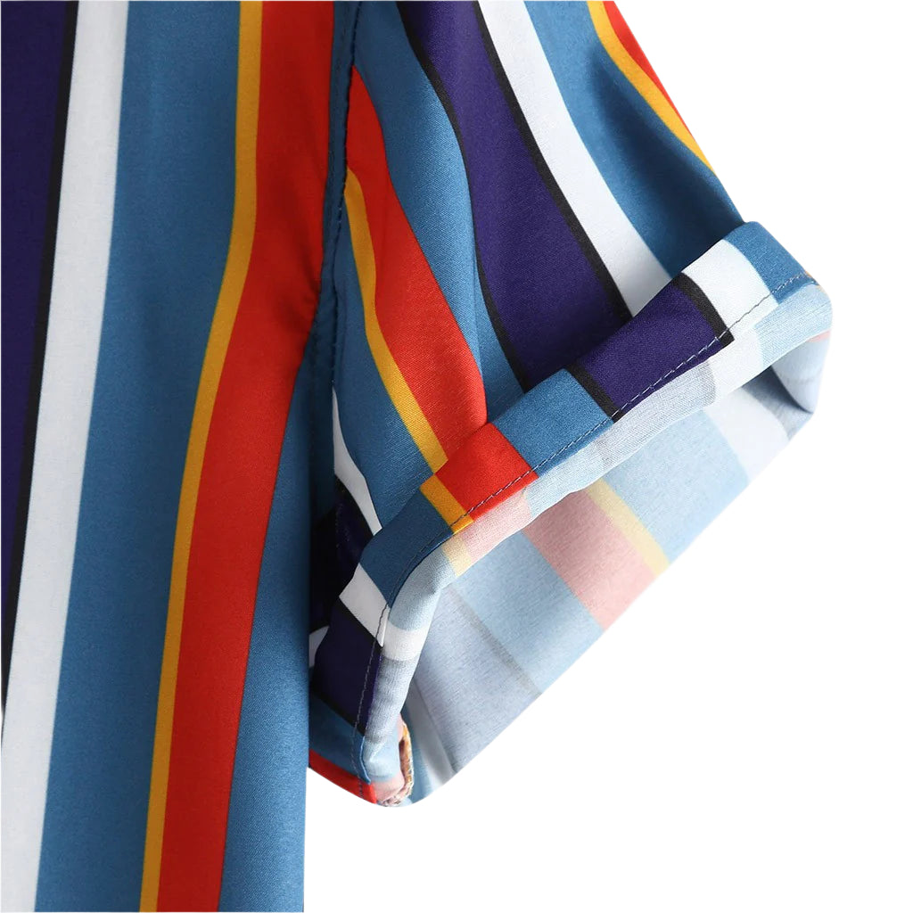 Men's Fashionable Casual Shirt Solid Color Polyester Fiber Short Sleeve Printed Rainbow Men's Fashion Casual Shirt