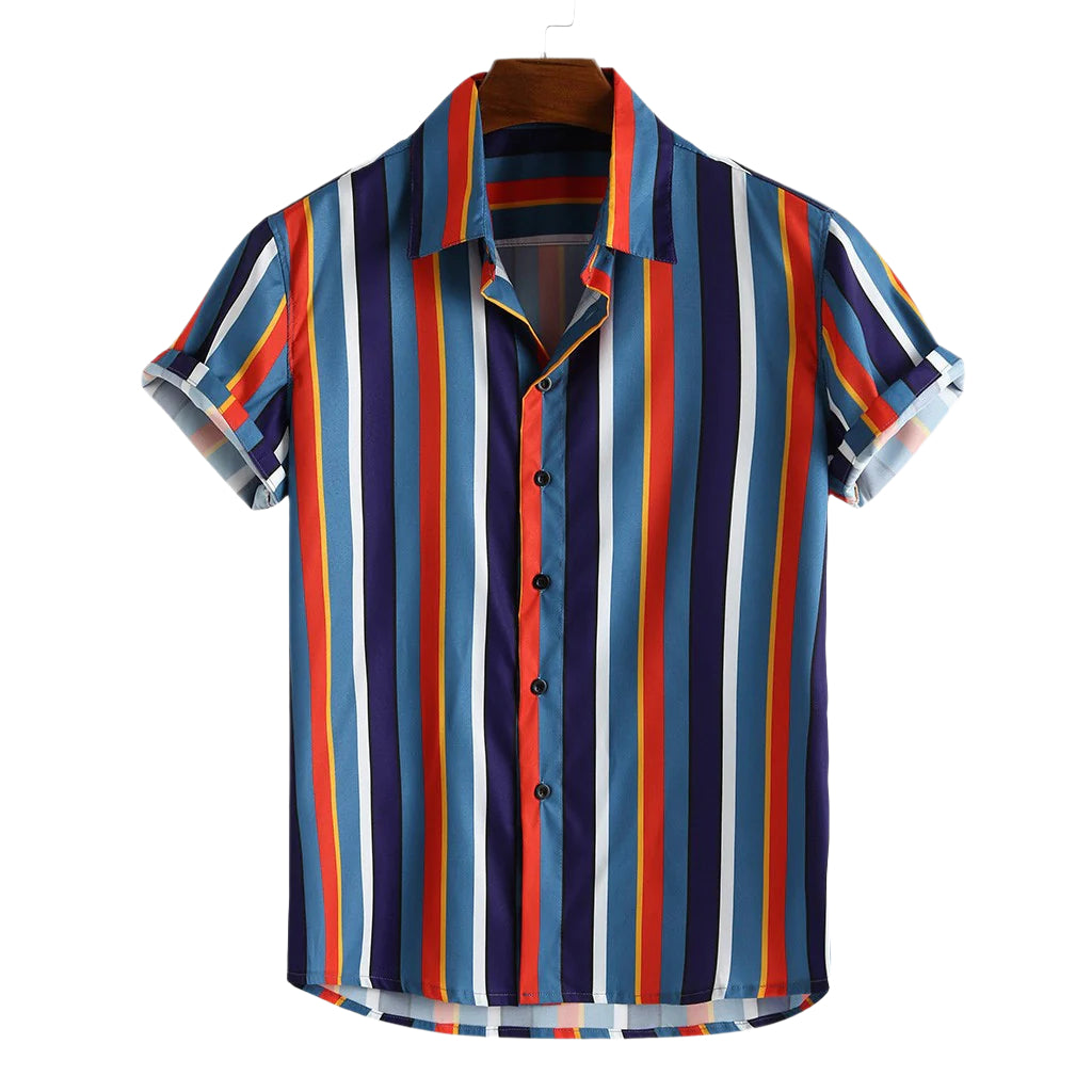 Men's Fashionable Casual Shirt Solid Color Polyester Fiber Short Sleeve Printed Rainbow Men's Fashion Casual Shirt