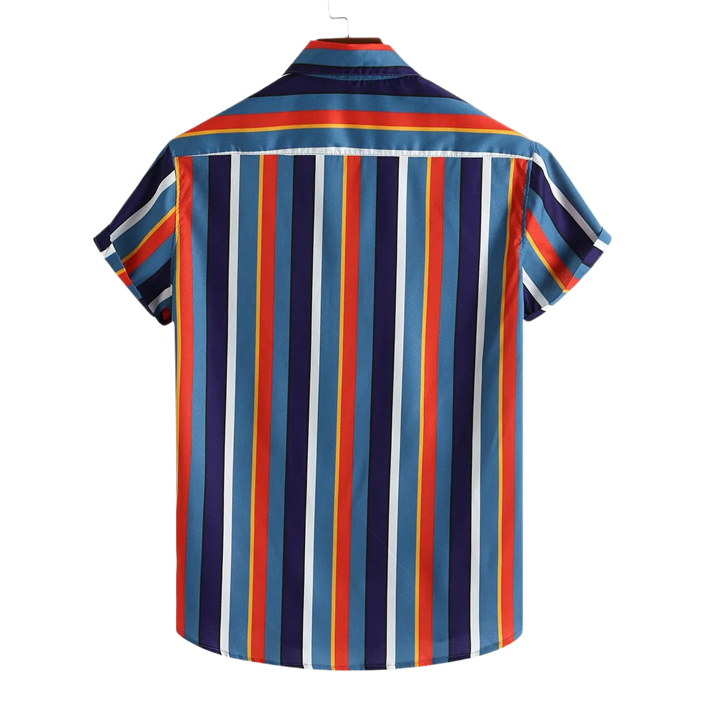 Men's Fashionable Casual Shirt Solid Color Polyester Fiber Short Sleeve Printed Rainbow Men's Fashion Casual Shirt