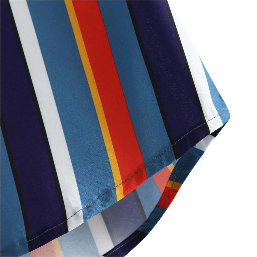 Men's Fashionable Casual Shirt Solid Color Polyester Fiber Short Sleeve Printed Rainbow Men's Fashion Casual Shirt