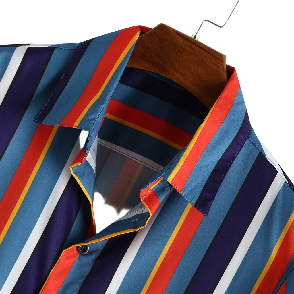 Men's Fashionable Casual Shirt Solid Color Polyester Fiber Short Sleeve Printed Rainbow Men's Fashion Casual Shirt