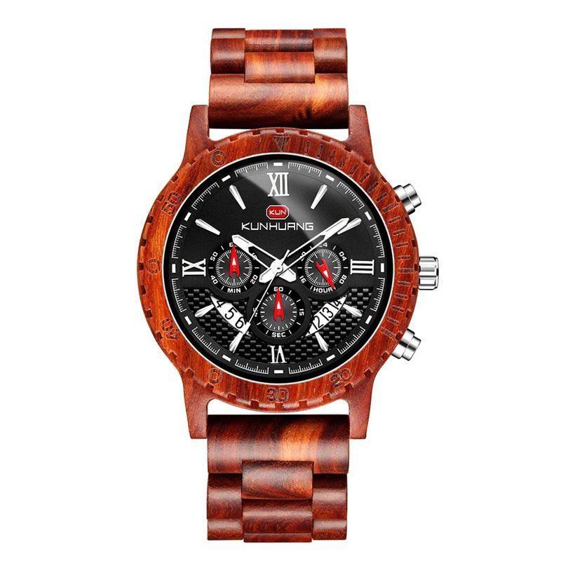 Orologio in legno da uomo, orologio sportivo multifunzionale in legno