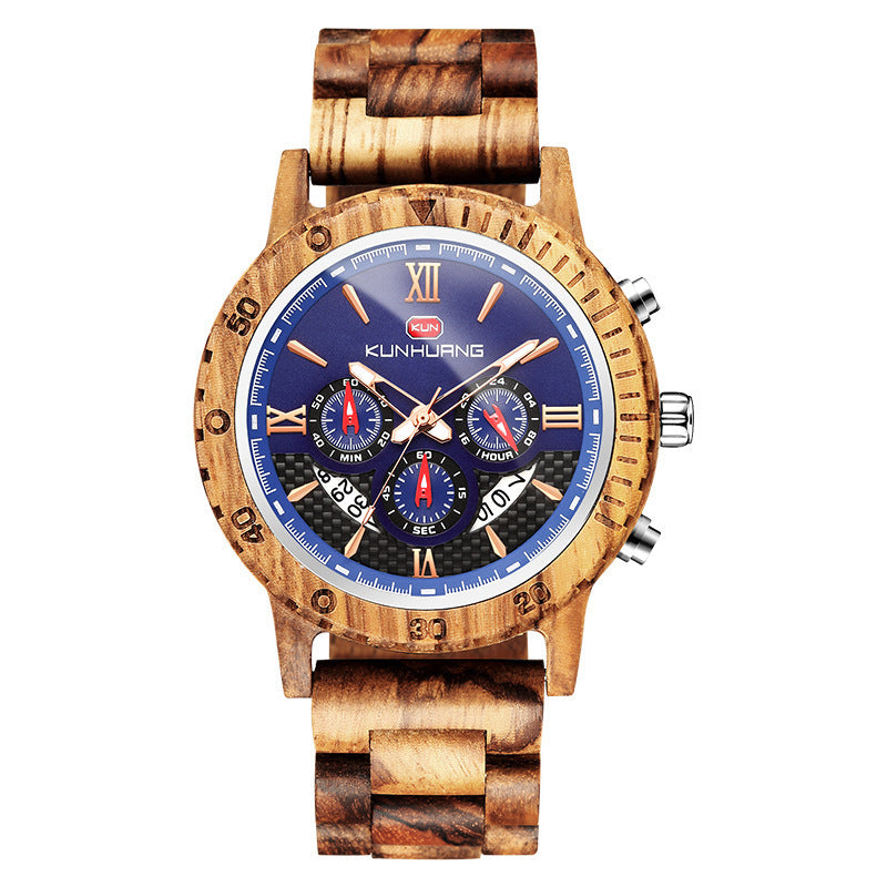 Orologio in legno da uomo, orologio sportivo multifunzionale in legno
