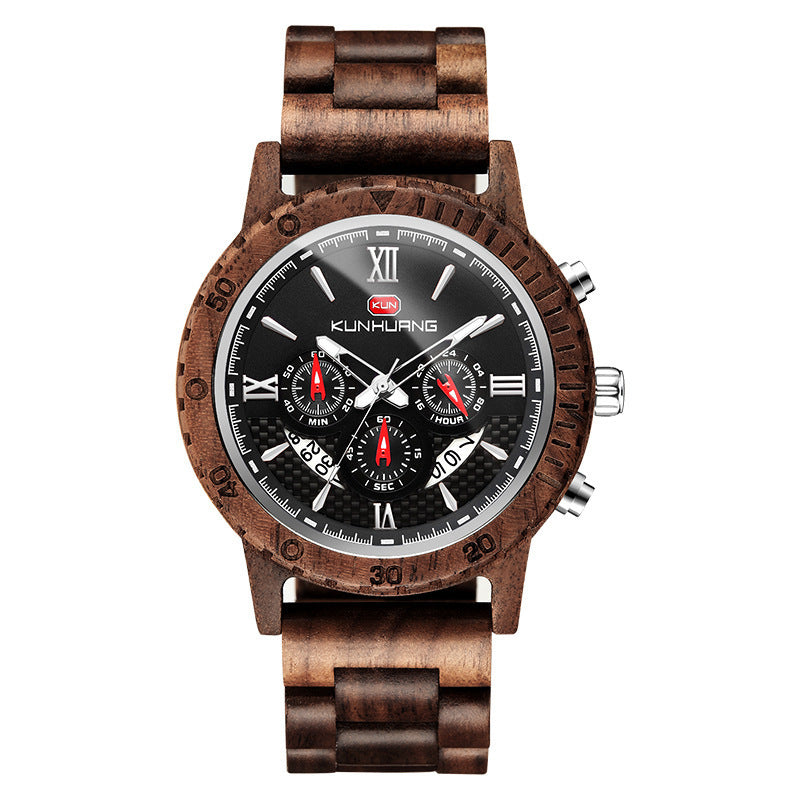 Orologio in legno da uomo, orologio sportivo multifunzionale in legno