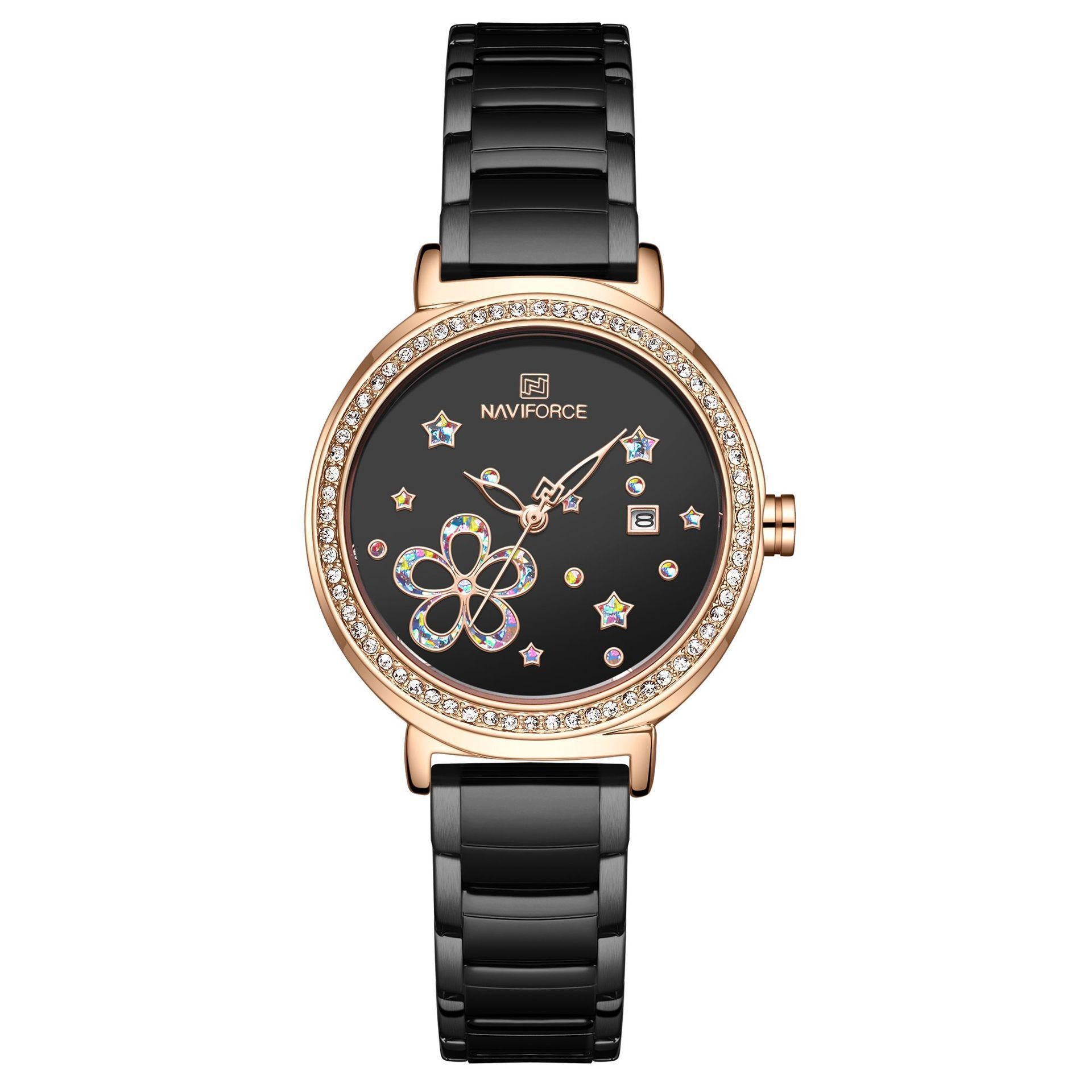 NAVIFORCE 5016 Dames Luxe Quartz Horloge met Strass Wijzerplaat, Quartz Dames Waterdicht Quartz Polshorloge