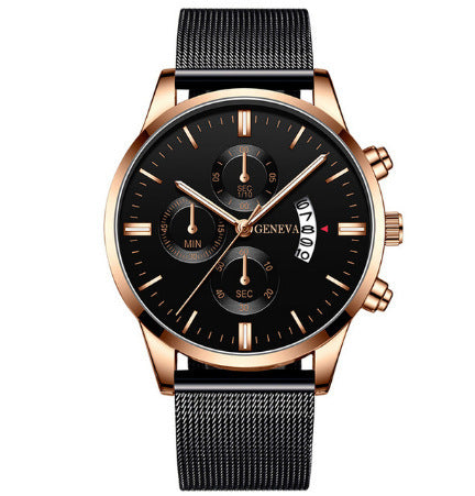 GENEVA Men's Mesh Strap Quartz Watch Stainless Steel Waterproof Quartz Automatic Watch
