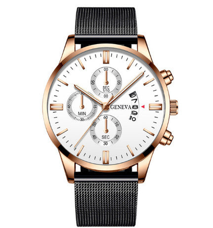 GENEVA Men's Mesh Strap Quartz Watch Stainless Steel Waterproof Quartz Automatic Watch