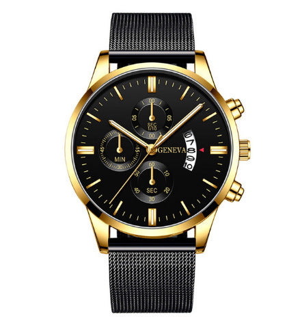 GENEVA Men's Mesh Strap Quartz Watch Stainless Steel Waterproof Quartz Automatic Watch