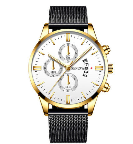 GENEVA Men's Mesh Strap Quartz Watch Stainless Steel Waterproof Quartz Automatic Watch