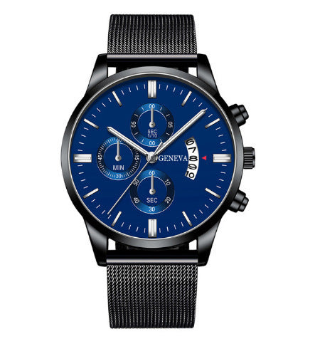 GENEVA Men's Mesh Strap Quartz Watch Stainless Steel Waterproof Quartz Automatic Watch
