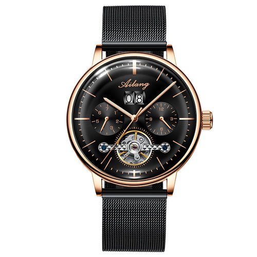 AILANG Men's Fashion Casual Watch Automatic Mechanical Movement Watch Leather Band Waterproof Man Fashion Watch - Acquisti Online