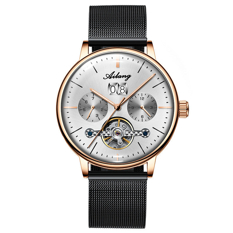 AILANG Men's Fashion Casual Watch Automatic Mechanical Movement Watch Leather Band Waterproof Man Fashion Watch - Acquisti Online