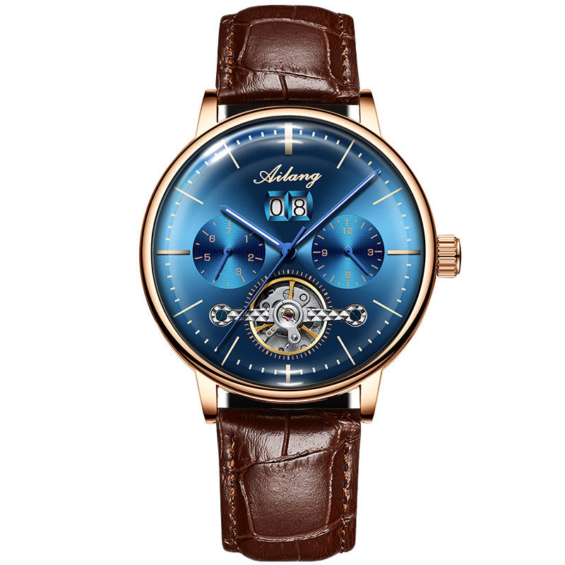AILANG Men's Fashion Casual Watch Automatic Mechanical Movement Watch Leather Band Waterproof Man Fashion Watch - Acquisti Online