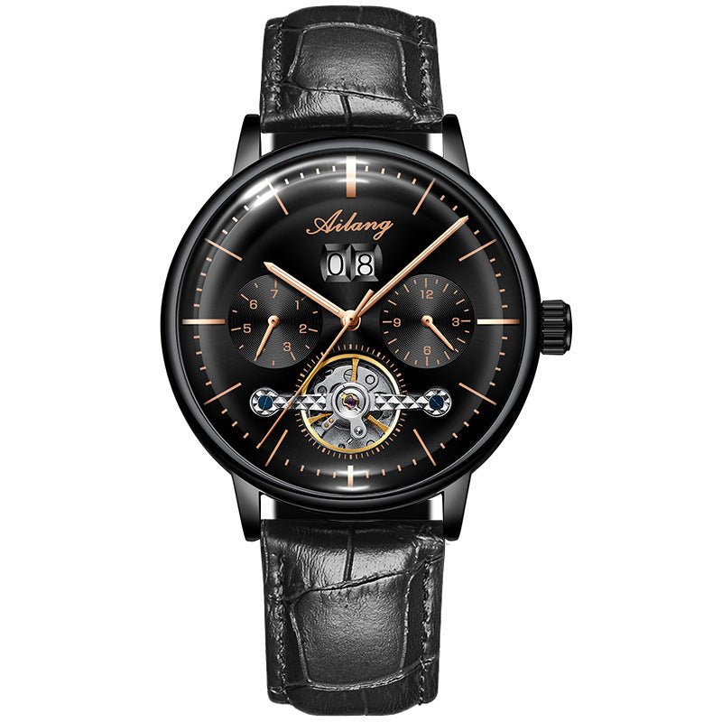 AILANG Men's Fashion Casual Watch Automatic Mechanical Movement Watch Leather Band Waterproof Man Fashion Watch - Acquisti Online