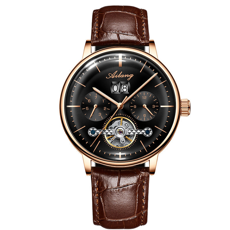 AILANG Men's Fashion Casual Watch Automatic Mechanical Movement Watch Leather Band Waterproof Man Fashion Watch - Acquisti Online
