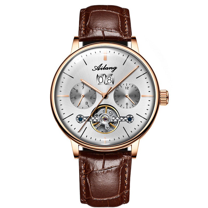 AILANG Men's Fashion Casual Watch Automatic Mechanical Movement Watch Leather Band Waterproof Man Fashion Watch - Acquisti Online
