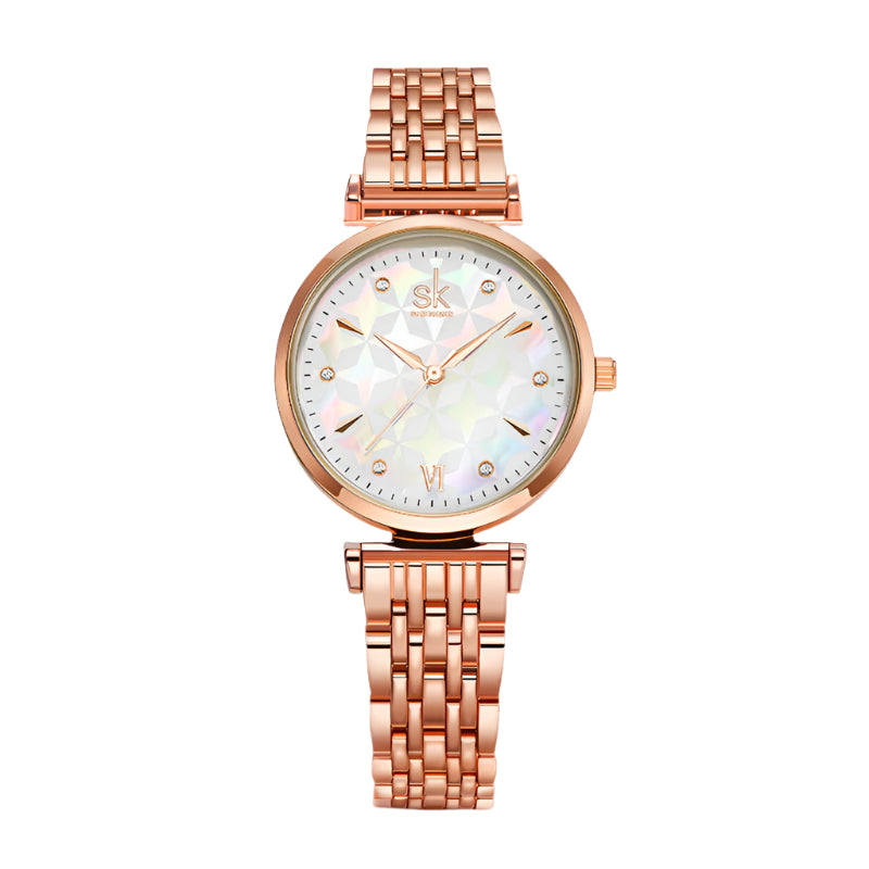 Shengke merk dames luxe armbandhorloge roségoud polshorloge Japans quartz uurwerk dameshorloge