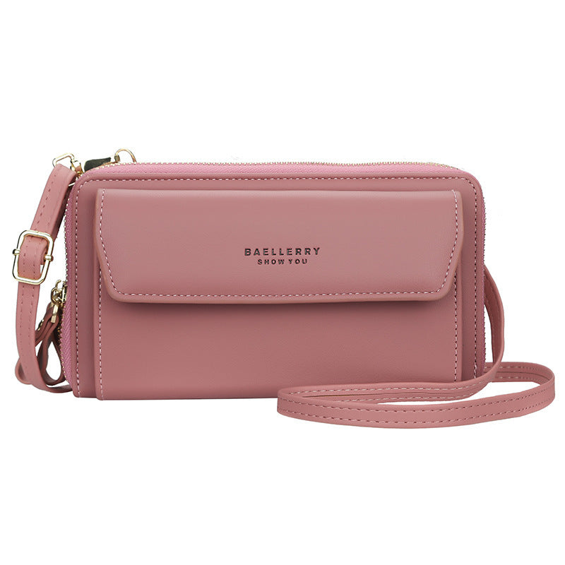 Women's Crossbody Bag Double Zip Wallet Fashion Purse Lady Card Holder Mobile Phone Bag  Shoulder Strap Purse