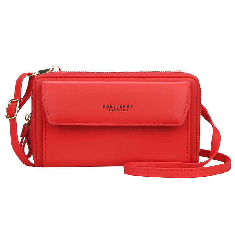 Women's Crossbody Bag Double Zip Wallet Fashion Purse Lady Card Holder Mobile Phone Bag  Shoulder Strap Purse