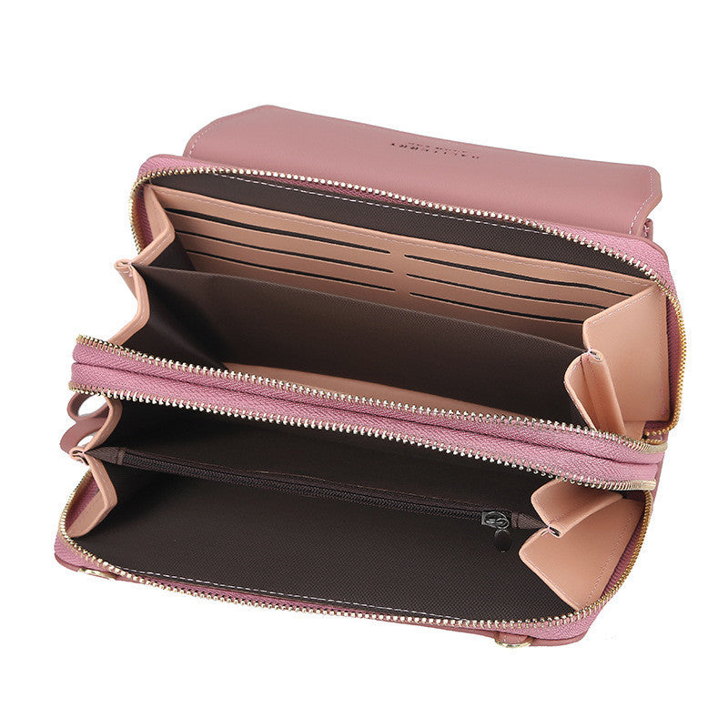 Women's Crossbody Bag Double Zip Wallet Fashion Purse Lady Card Holder Mobile Phone Bag  Shoulder Strap Purse