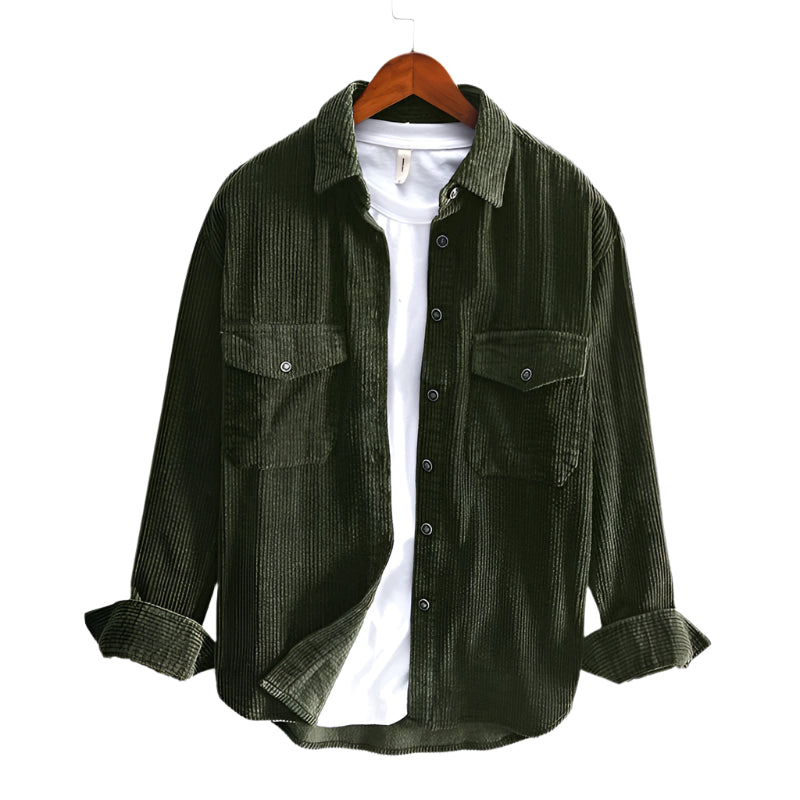 Men's Fashion Plus Size Corduroy Tall Sleeve Split Joint Chemise Homme Flannel Casual Stylish Men's Casual Shirts