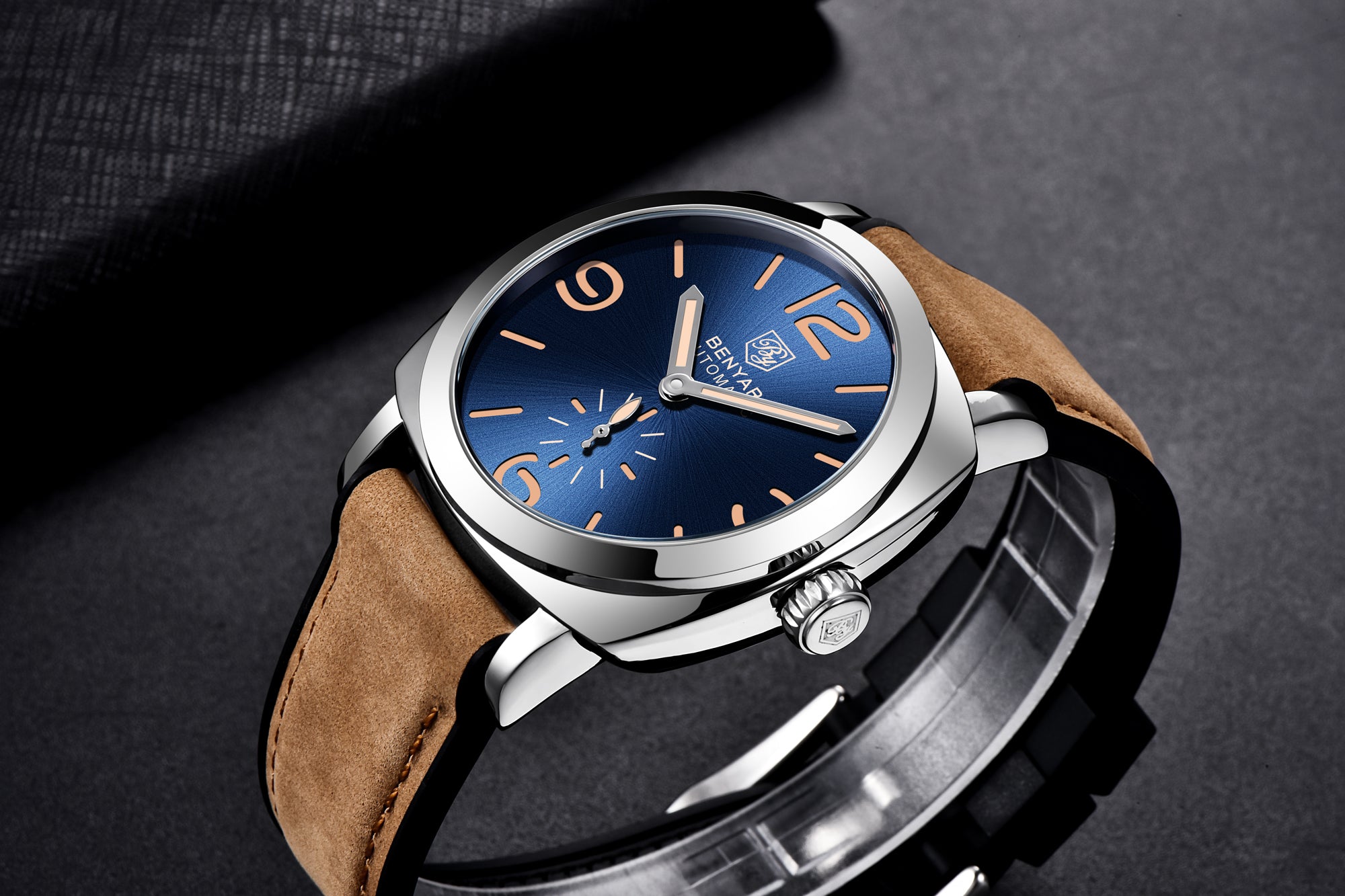 BENYAR Men's Business Casual Watch Spiral Crown Pin Buckle Automatic Mechanical Movement Waterproof Man Watch - Acquisti Online