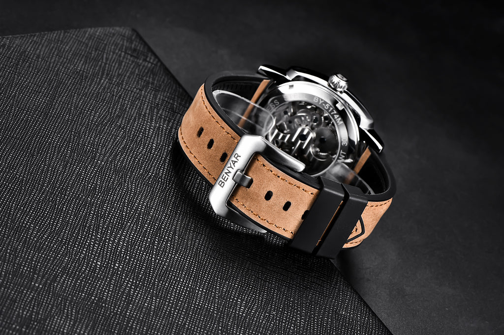 BENYAR Men's Business Casual Watch Spiral Crown Pin Buckle Automatic Mechanical Movement Waterproof Man Watch - Acquisti Online
