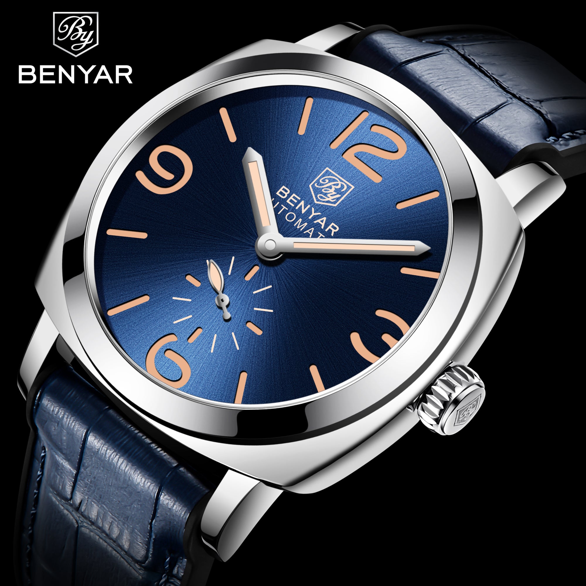 BENYAR Men's Business Casual Watch Spiral Crown Pin Buckle Automatic Mechanical Movement Waterproof Man Watch - Acquisti Online