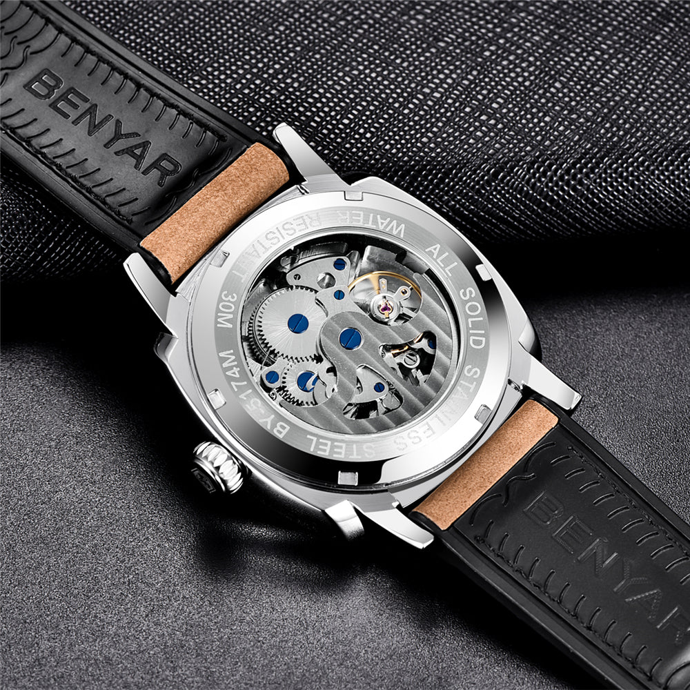 BENYAR Men's Business Casual Watch Spiral Crown Pin Buckle Automatic Mechanical Movement Waterproof Man Watch - Acquisti Online